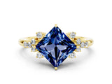 Yellow gold Princess Cut Blue Sapphire Ring with Side Stones and Four-Prong Setting_36
