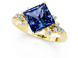 Yellow gold Princess Cut Blue Sapphire Ring with Side Stones and Four-Prong Setting_37