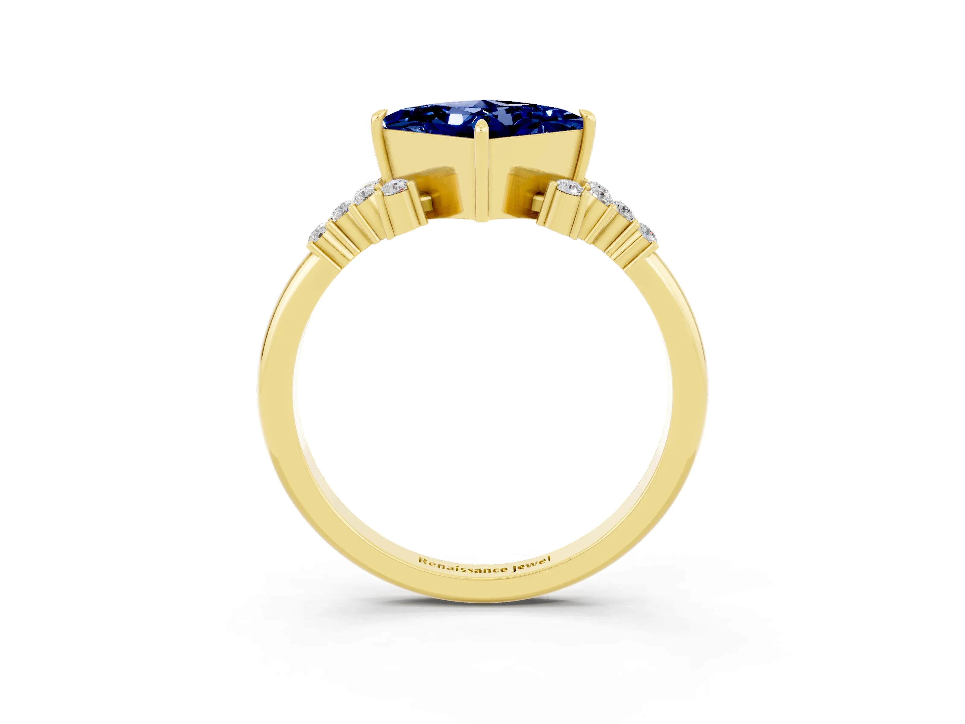 Yellow gold Princess Cut Blue Sapphire Ring with Side Stones and Four-Prong Setting_39