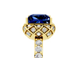 Yellow gold Princess Cut Blue Sapphire Scalloped Halo Engagement Ring with Round Shared Prong Band_17