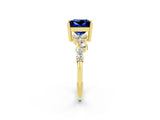 Yellow gold Princess Cut Blue Sapphire Scattered Round Accent Ring with Prong Setting_30