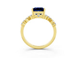 Yellow gold Princess Cut Blue Sapphire Scattered Round Accent Ring with Prong Setting_31