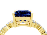 Yellow gold Princess Cut Blue Sapphire Scattered Round Accent Ring with Prong Setting_32