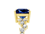 Yellow gold Princess Cut Blue Sapphire Scattered Round Accent Ring with Prong Setting_33