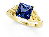 Yellow gold Princess Cut Blue Sapphire Solitaire Celtic Knot Ring with Four-Prong Setting_13