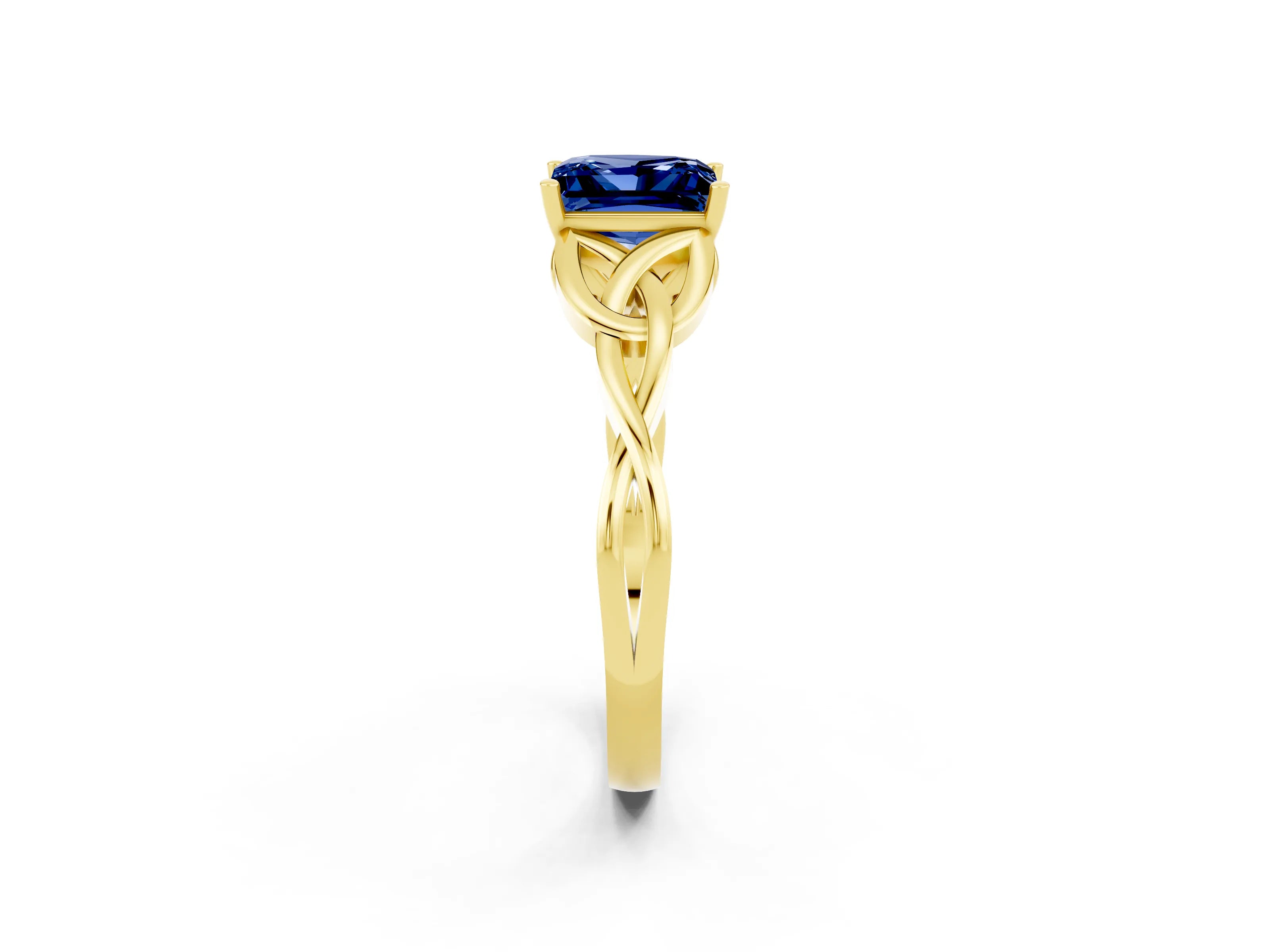 Yellow gold Princess Cut Blue Sapphire Solitaire Celtic Knot Ring with Four-Prong Setting_14