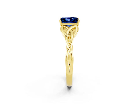 Yellow gold Princess Cut Blue Sapphire Solitaire Celtic Knot Ring with Four-Prong Setting_14