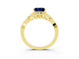Yellow gold Princess Cut Blue Sapphire Solitaire Celtic Knot Ring with Four-Prong Setting_15