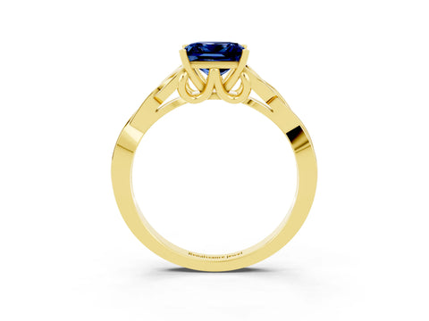 Yellow gold Princess Cut Blue Sapphire Solitaire Celtic Knot Ring with Four-Prong Setting_15