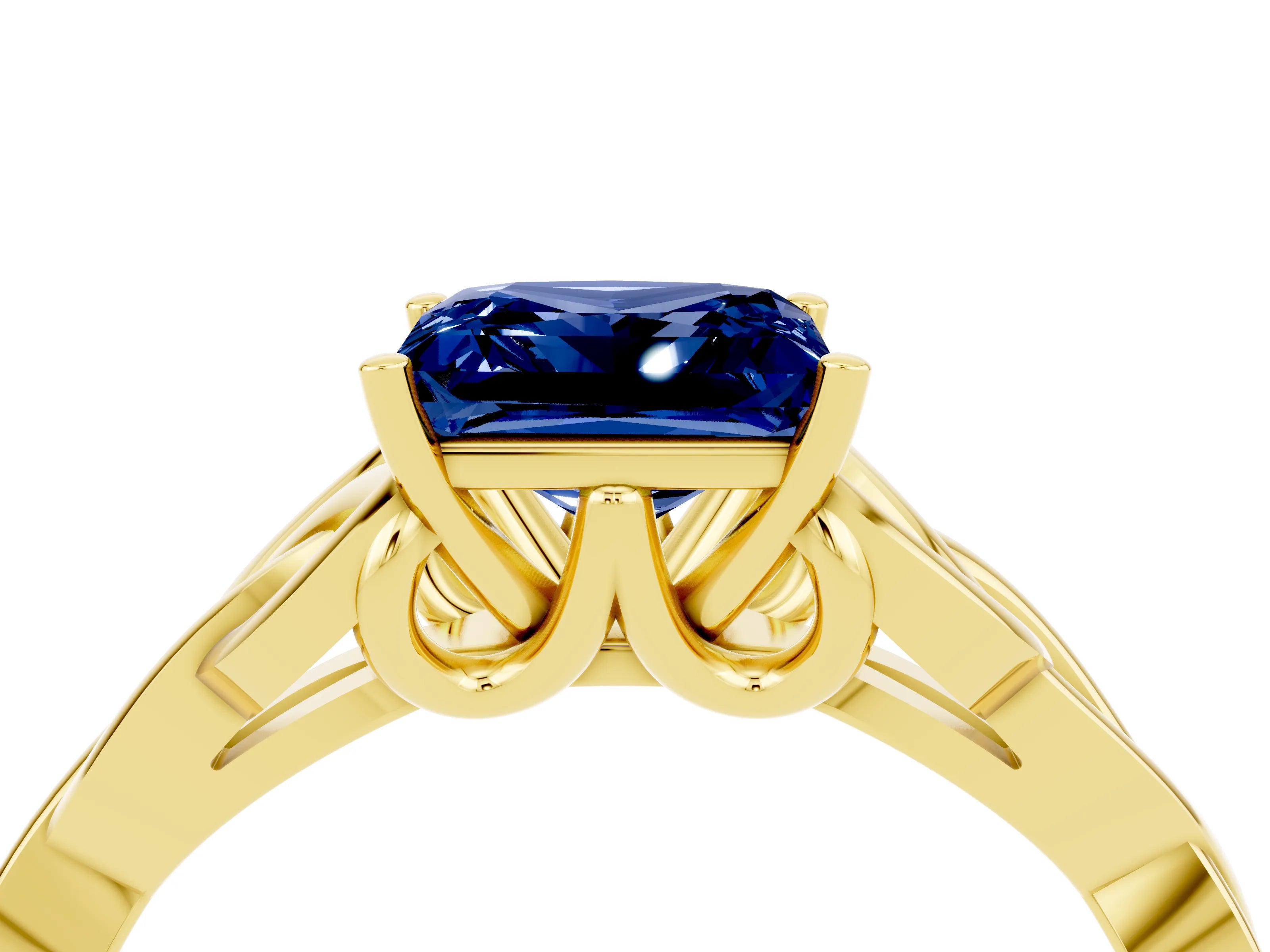 Yellow gold Princess Cut Blue Sapphire Solitaire Celtic Knot Ring with Four-Prong Setting_16