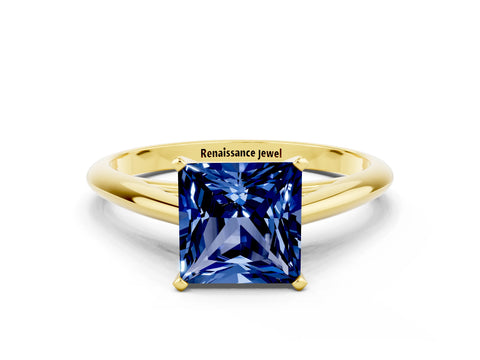 Yellow gold Princess Cut Blue Sapphire Solitaire Engagement Ring with Cathedral Setting and Four-Prong Mount_12