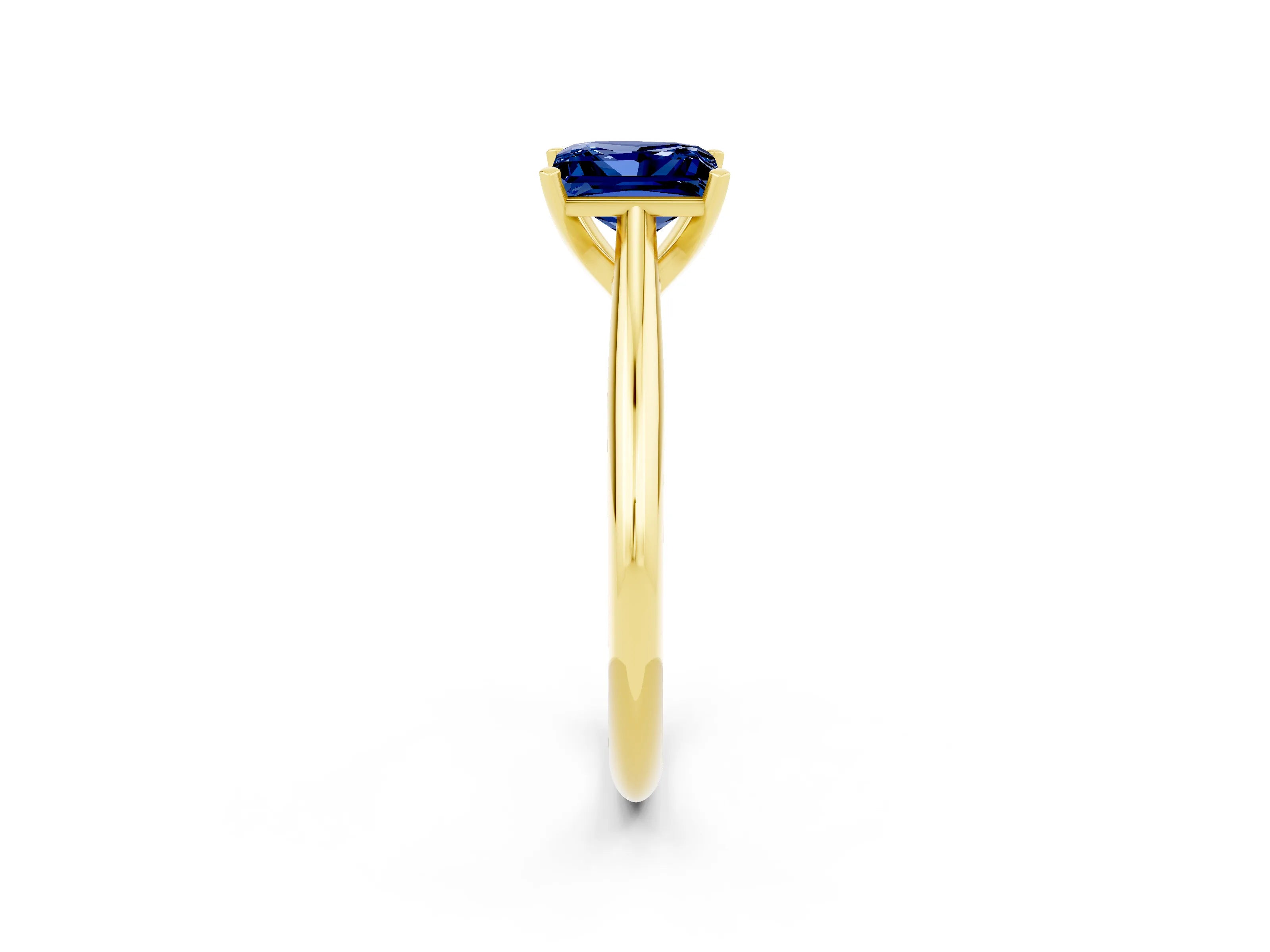 Yellow gold Princess Cut Blue Sapphire Solitaire Engagement Ring with Cathedral Setting and Four-Prong Mount_14