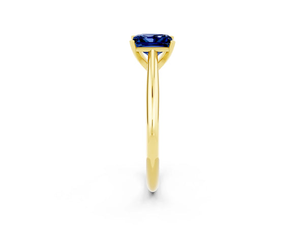 Yellow gold Princess Cut Blue Sapphire Solitaire Engagement Ring with Cathedral Setting and Four-Prong Mount
