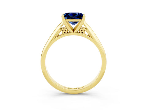 Yellow gold Princess Cut Blue Sapphire Solitaire Engagement Ring with Cathedral Setting and Four-Prong Mount_15