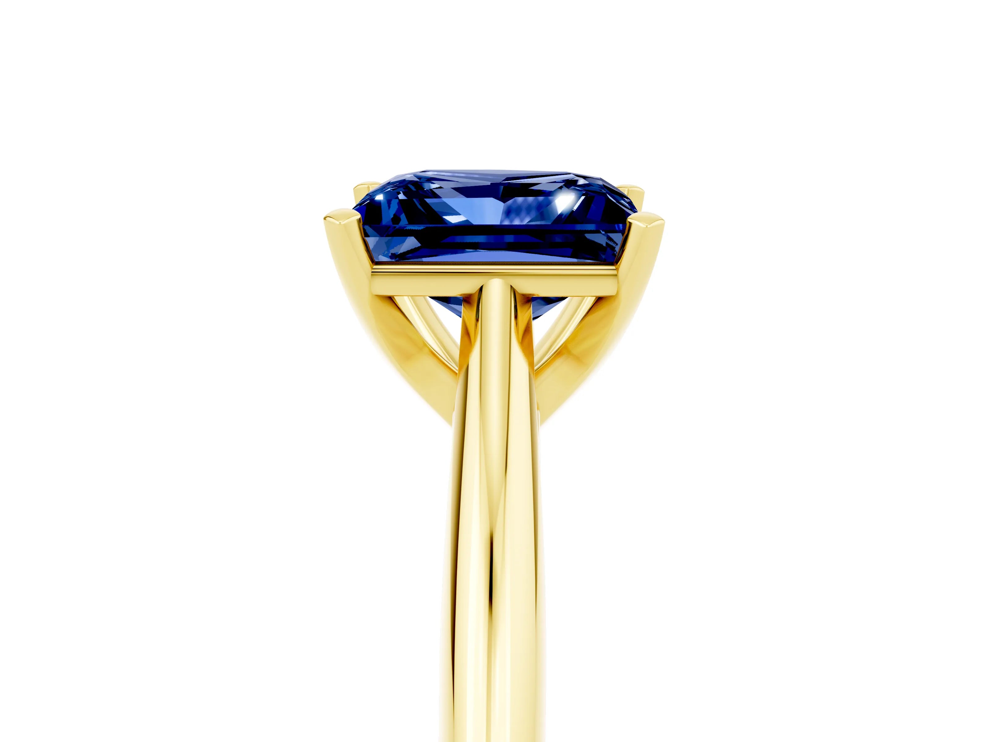 Yellow gold Princess Cut Blue Sapphire Solitaire Engagement Ring with Cathedral Setting and Four-Prong Mount_17