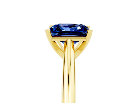 Yellow gold Princess Cut Blue Sapphire Solitaire Engagement Ring with Cathedral Setting and Four-Prong Mount_17