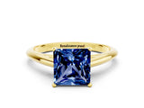 Yellow gold Princess Cut Blue Sapphire Solitaire Engagement Ring with Cathedral Setting and Four-Prong Mount_24