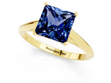 Yellow gold Princess Cut Blue Sapphire Solitaire Engagement Ring with Cathedral Setting and Four-Prong Mount_25