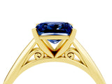 Yellow gold Princess Cut Blue Sapphire Solitaire Engagement Ring with Cathedral Setting and Four-Prong Mount_28