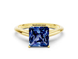 Yellow gold Princess Cut Blue Sapphire Solitaire Engagement Ring with Cathedral Setting and Four-Prong Mount_72
