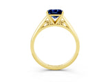 Yellow gold Princess Cut Blue Sapphire Solitaire Engagement Ring with Cathedral Setting and Four-Prong Mount_75