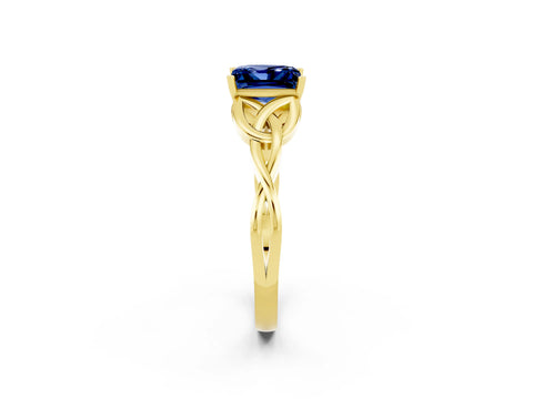Yellow gold Princess Cut Blue Sapphire Solitaire Engagement Ring with Celtic Knot Band and Four-Prong Setting_2