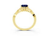 Yellow gold Princess Cut Blue Sapphire Solitaire Engagement Ring with Celtic Knot Band and Four-Prong Setting_3