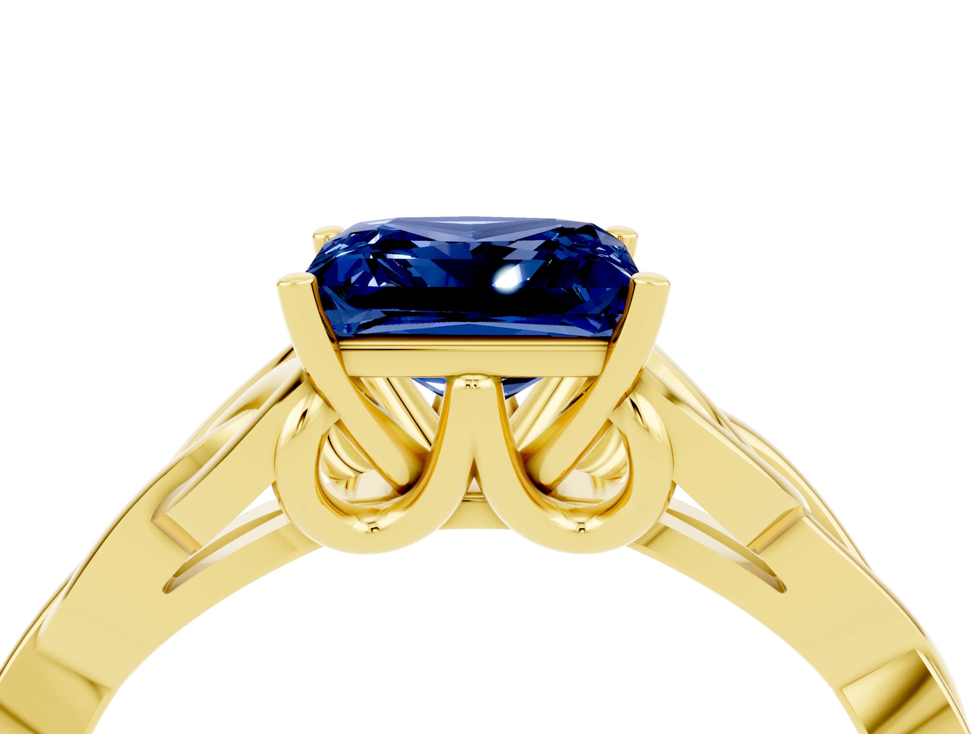 Yellow gold Princess Cut Blue Sapphire Solitaire Engagement Ring with Celtic Knot Band and Four-Prong Setting_4