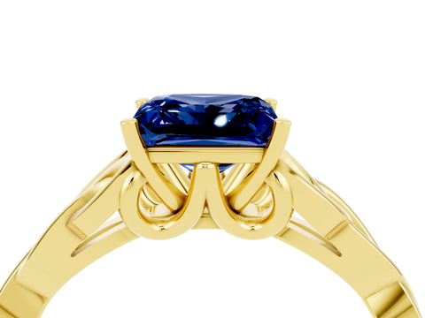 Yellow gold Princess Cut Blue Sapphire Solitaire Engagement Ring with Celtic Knot Band and Four-Prong Setting_4