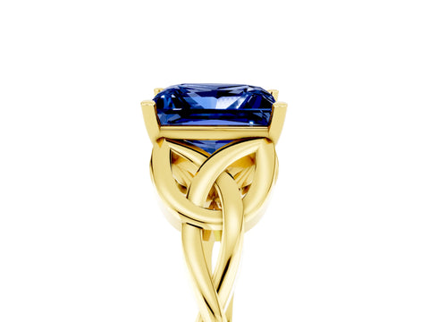 Yellow gold Princess Cut Blue Sapphire Solitaire Engagement Ring with Celtic Knot Band and Four-Prong Setting_5