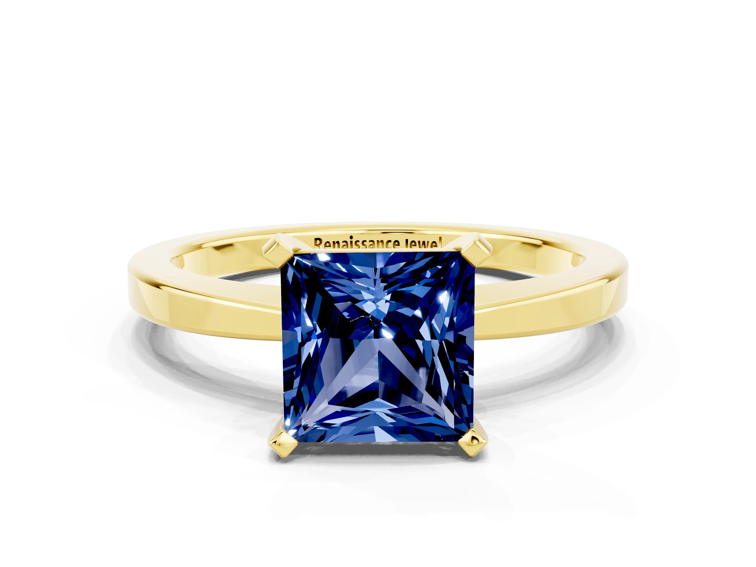 Yellow gold Princess Cut Blue Sapphire Solitaire Engagement Ring with Classic Band and Four-Prong Setting_24