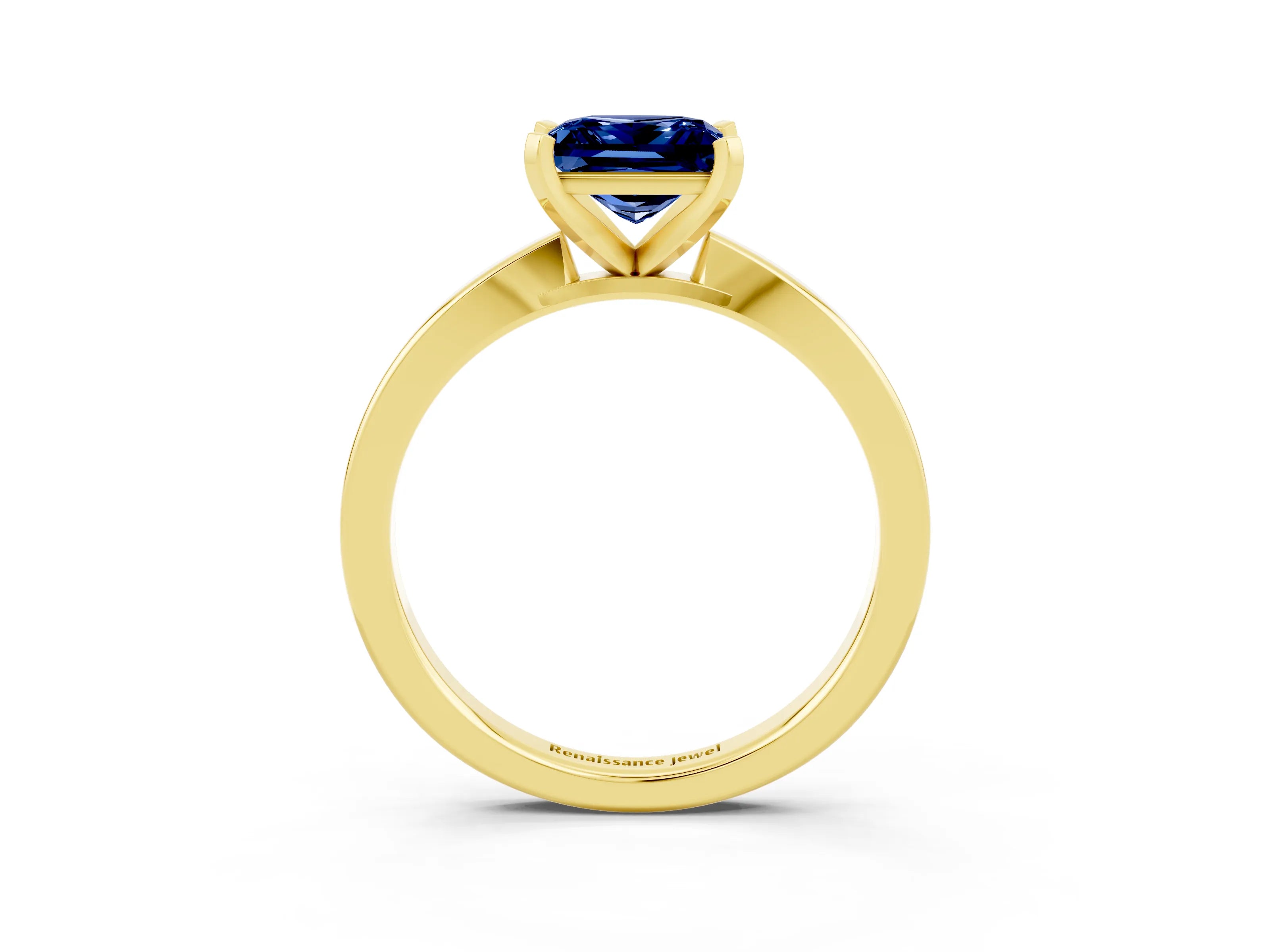 Yellow gold Princess Cut Blue Sapphire Solitaire Engagement Ring with Classic Band and Four-Prong Setting_27