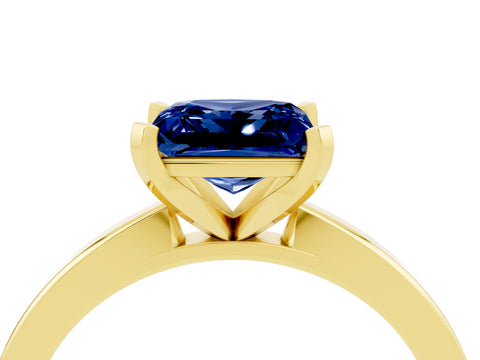 Yellow gold Princess Cut Blue Sapphire Solitaire Engagement Ring with Classic Band and Four-Prong Setting_28
