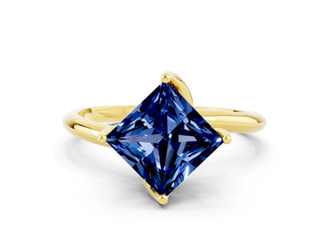 Yellow gold Princess Cut Blue Sapphire Solitaire Engagement Ring with Four-Prong Setting and Classic Band_12