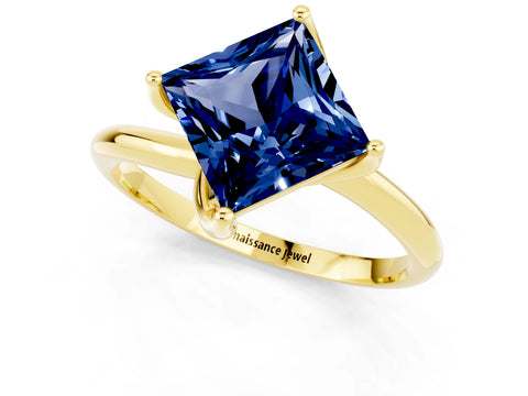 Yellow gold Princess Cut Blue Sapphire Solitaire Engagement Ring with Four-Prong Setting and Classic Band_13