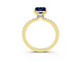 Yellow gold Princess Cut Blue Sapphire Solitaire Engagement Ring with Pavé Band and Four-Prong Setting_3