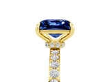Yellow gold Princess Cut Blue Sapphire Solitaire Engagement Ring with Pavé Band and Four-Prong Setting_5