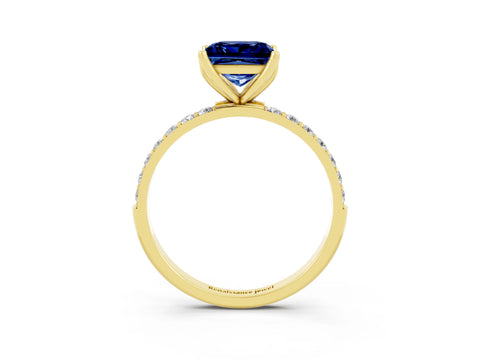 Yellow gold Princess Cut Blue Sapphire Solitaire Engagement Ring with Pavé Band and Prong Setting_3
