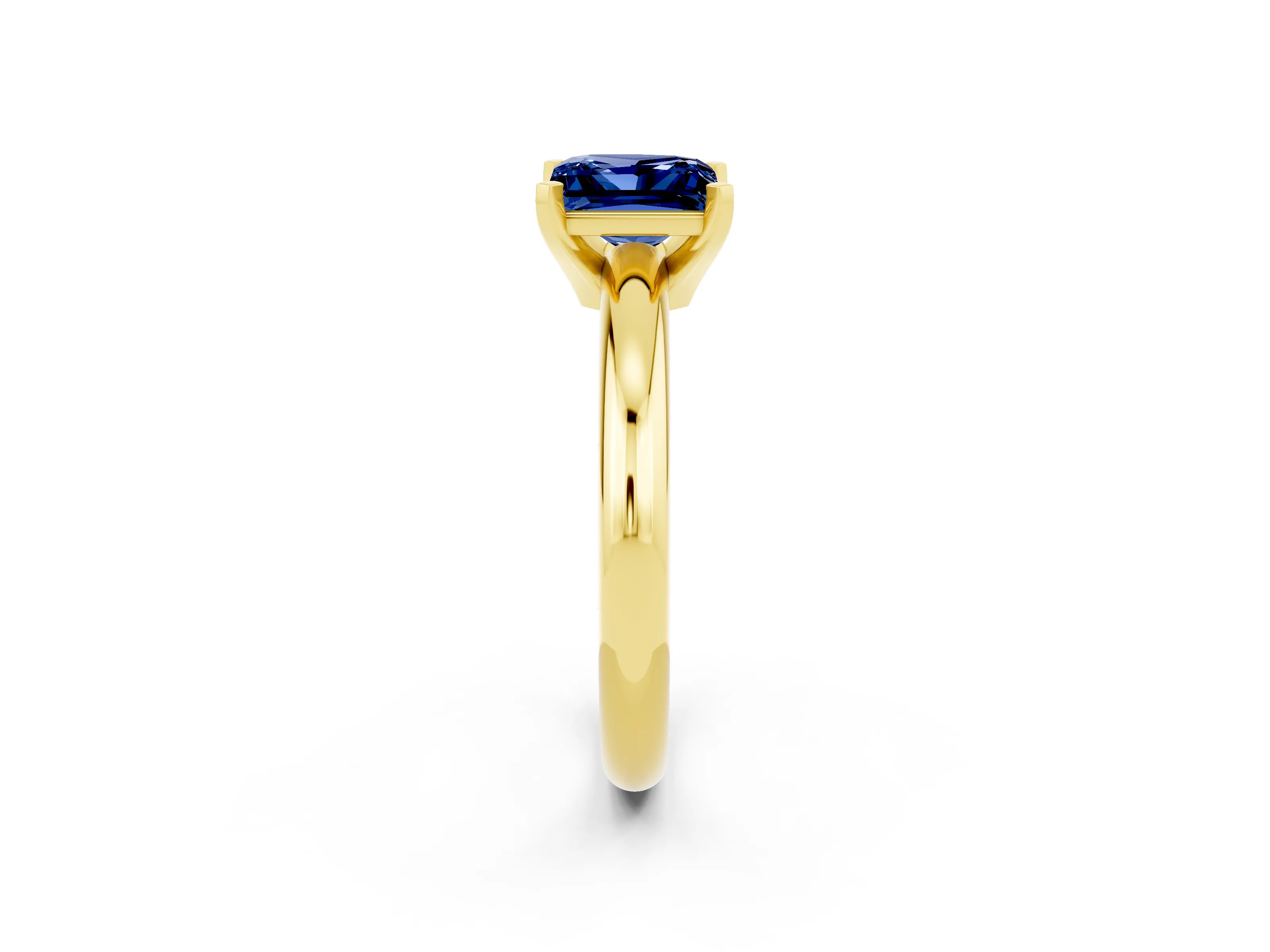 Yellow gold Princess Cut Blue Sapphire Solitaire Engagement Ring with Round Band and Four-Prong Setting_2