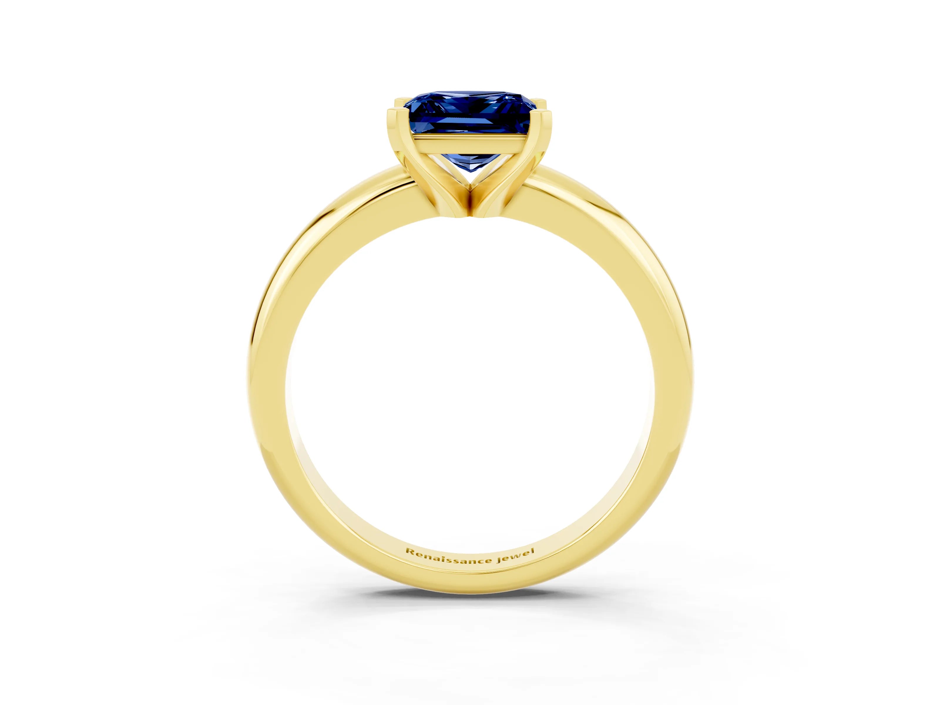 Yellow gold Princess Cut Blue Sapphire Solitaire Engagement Ring with Round Band and Four-Prong Setting_3