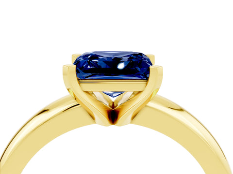 Yellow gold Princess Cut Blue Sapphire Solitaire Engagement Ring with Round Band and Four-Prong Setting_4