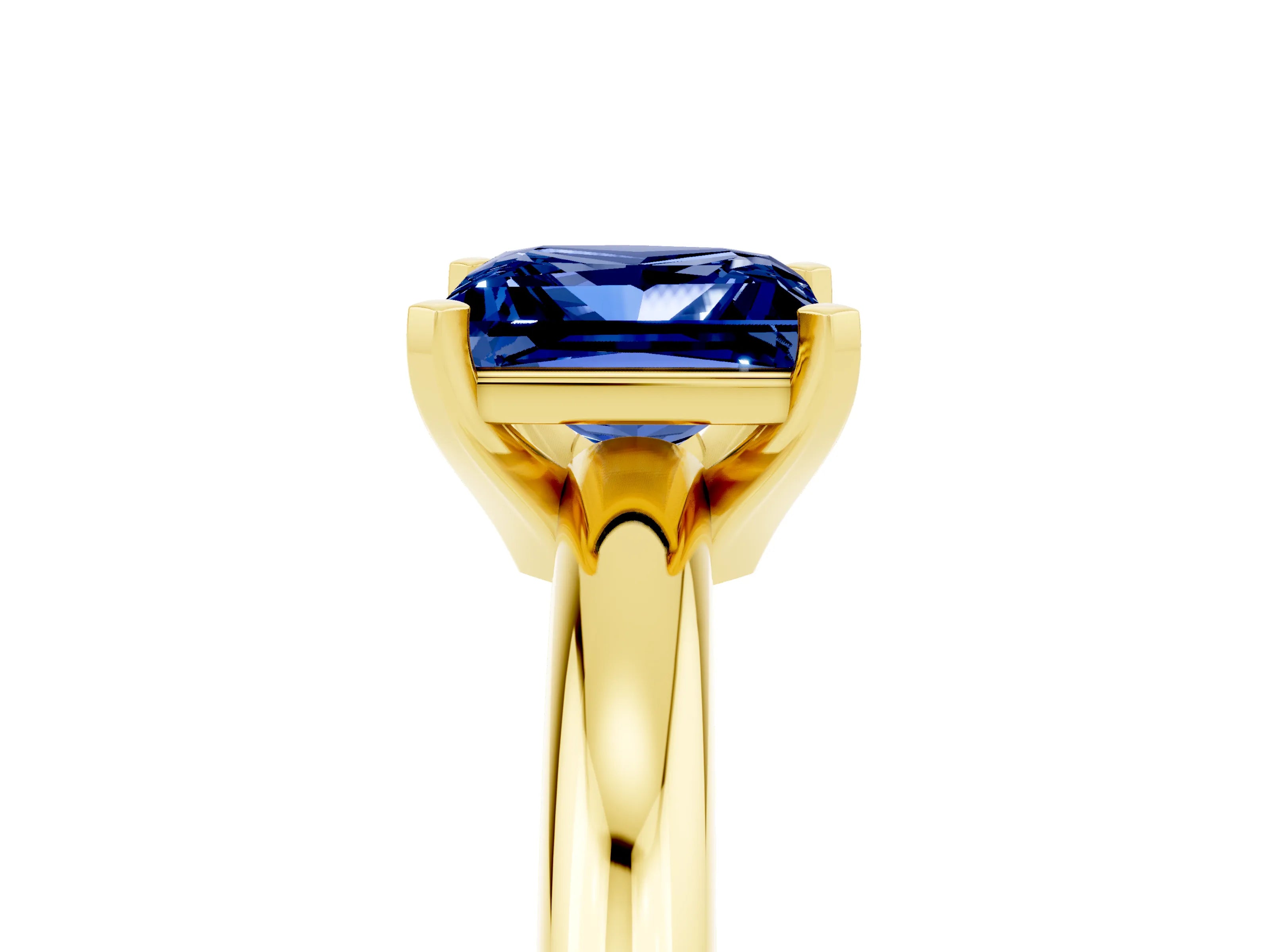 Yellow gold Princess Cut Blue Sapphire Solitaire Engagement Ring with Round Band and Four-Prong Setting_5