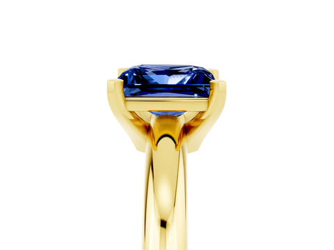 Yellow gold Princess Cut Blue Sapphire Solitaire Engagement Ring with Round Band and Four-Prong Setting_5