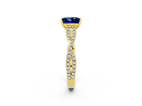 Yellow gold Princess Cut Blue Sapphire Solitaire Engagement Ring with Twisted Pavé Band and Four-Prong Setting_14