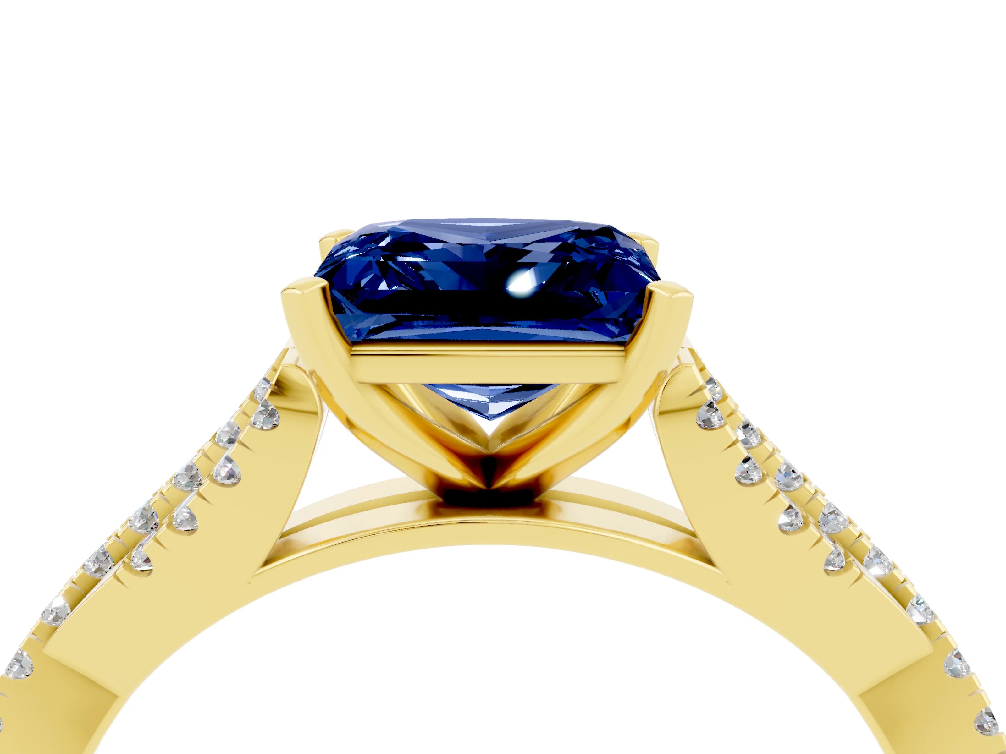 Yellow gold Princess Cut Blue Sapphire Solitaire Engagement Ring with Twisted Pavé Band and Four-Prong Setting_16