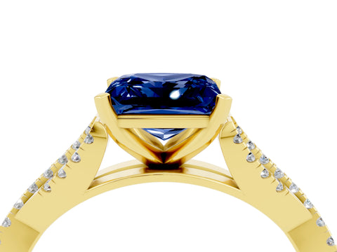 Yellow gold Princess Cut Blue Sapphire Solitaire Engagement Ring with Twisted Pavé Band and Four-Prong Setting_16