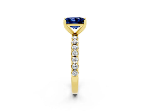 Yellow gold Princess Cut Blue Sapphire Solitaire Pavé Band with Four-Prong Setting_2