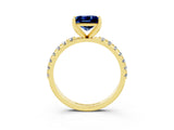 Yellow gold Princess Cut Blue Sapphire Solitaire Pavé Band with Four-Prong Setting_3