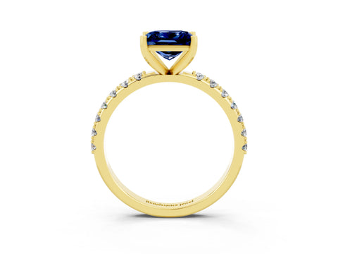 Yellow gold Princess Cut Blue Sapphire Solitaire Pavé Band with Four-Prong Setting_3