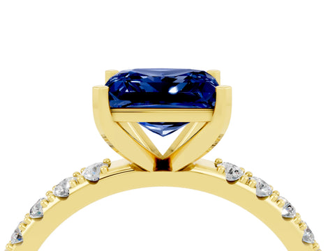 Yellow gold Princess Cut Blue Sapphire Solitaire Pavé Band with Four-Prong Setting_4